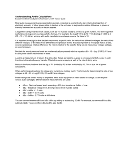 Understanding Audio Calculations Excerpt from Electronic Systems Technician Level 4 Trainee Guide