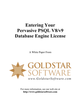 Entering Your Pervasive PSQL V8/V9 Database Engine License