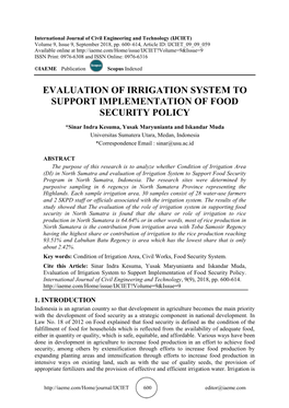Evaluation of Irrigation System to Support Implementation of Food Security Policy