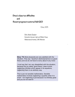 Dirac's Class Two Difficulties and Recent Progress in External Field QED