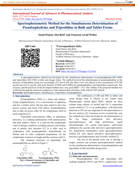 Spectrophotometric Method for the Simultaneous Determination of Pseudoephedrine and Triprolidine in Bulk and Tablet Forms