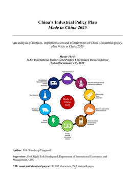 China's Industrial Policy Plan Made in China 2025