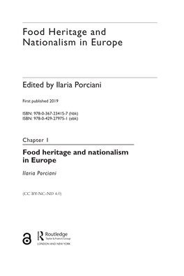 Food Heritage and Nationalism in Europe