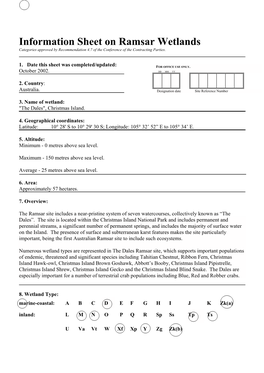 Information Sheet on Ramsar Wetlands Categories Approved by Recommendation 4.7 of the Conference of the Contracting Parties