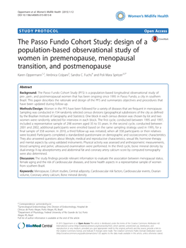 The Passo Fundo Cohort Study: Design of a Population-Based Observational Study of Women in Premenopause, Menopausal Transition