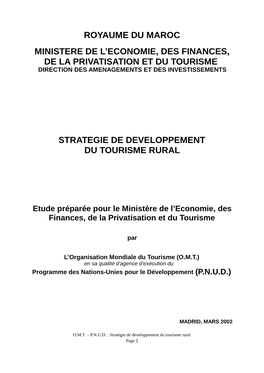 Strategie De Developpement Du Tourisme Rural