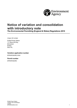 Notice of Variation and Consolidation with Introductory Note the Environmental Permitting (England & Wales) Regulations 2010