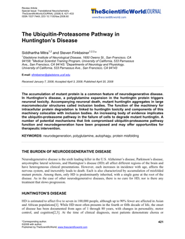 The Ubiquitin-Proteasome Pathway in Huntington's Disease