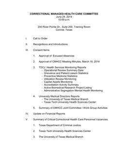 CORRECTIONAL MANAGED HEALTH CARE COMMITTEE June 24, 2014 10:00 A.M