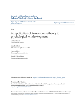 An Application of Item Response Theory to Psychological Test Development Cristian Zanon Universidade São Francisco