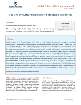 The Owl-Eyed, Herculean Cancroid- Hodgkin's Lymphoma. Cell Cellular