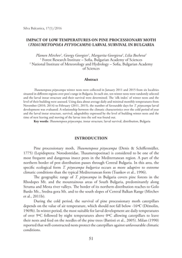 Thaumetopoea Pityocampa) Larval Survival in Bulgaria