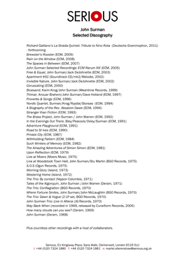John Surman Selected Discography