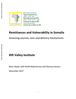 Remittances and Vulnerability in Somalia Assessing Sources, Uses and Delivery Mechanisms Public Disclosure Authorized