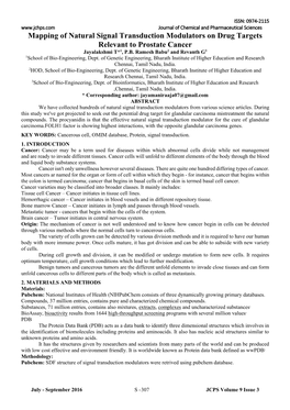 Mapping of Natural Signal Transduction Modulators on Drug Targets Relevant to Prostate Cancer Jayalakshmi T*1, P.B
