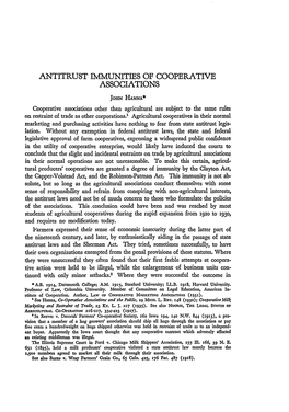 Antitrust Immunities of Cooperative Associations