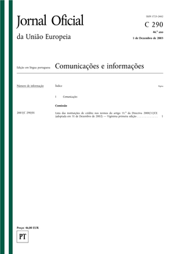 Jornal Oficial C 290 46.O Ano Da União Europeia 1 De Dezembro De 2003