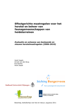 Effectgerichte Maatregelen Voor Het Herstel En Beheer Van Faunagemeenschappen Van Heideterreinen