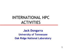 International Hpc Activities