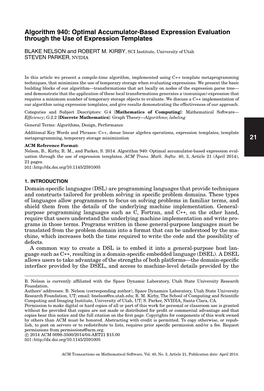 Optimal Accumulator-Based Expression Evaluation Through the Use of Expression Templates