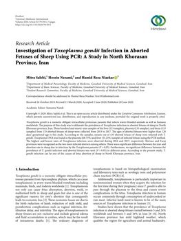 Investigation of Toxoplasma Gondii Infection in Aborted Fetuses of Sheep Using PCR: a Study in North Khorasan Province, Iran