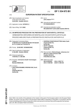 European Patent Office of Opposition to That Patent, in Accordance with the Implementing Regulations