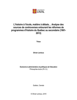 L'histoire À L'école, Matière À Débats…