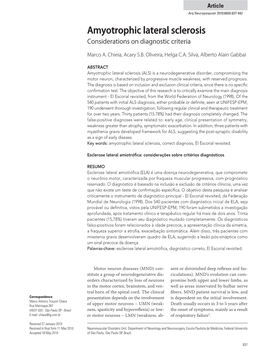 Amyotrophic Lateral Sclerosis Considerations on Diagnostic Criteria