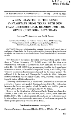A New Crawfish of the Genus Cambarellus from Texas, with New Texas Distributional Records for the Genus (Decapoda, Astacidae)