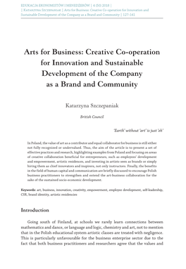 Arts for Business: Creative Co‑Operation for Innovation and Sustainable Development of the Company As a Brand and Community | 127–141