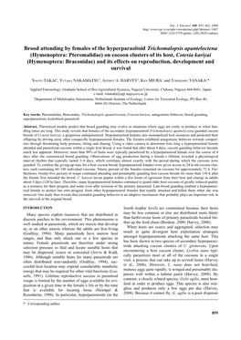 Hymenoptera: Pteromalidae) on Cocoon Clusters of Its Host, Cotesia Kariyai (Hymenoptera: Braconidae) and Its Effects on Reproduction, Development and Survival