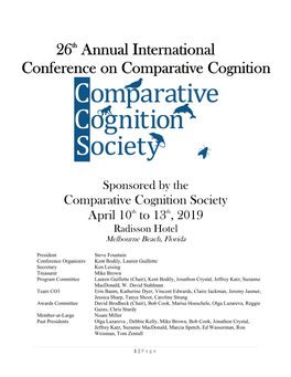 26Th Annual International Conference on Comparative Cognition