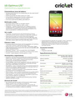 LG Optimus L70™ Características Y Especificaciones