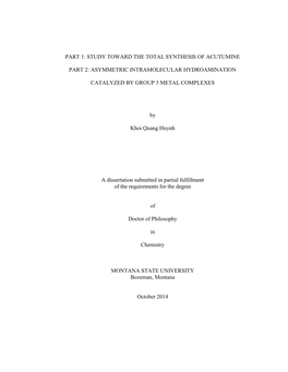 Part 1: Study Toward the Total Synthesis of Acutumine