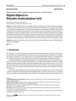 Digital Objects in Rhombic Dodecahedron Grid Received February 4, 2020; Accepted November 17, 2020