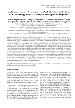 The Lichens of the Northern Shore of the Gulf of Finland in the Limits of St. Petersburg, Russia – Diversity on the Edge of the Megapolis