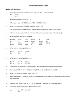 System Check Sheet - Open