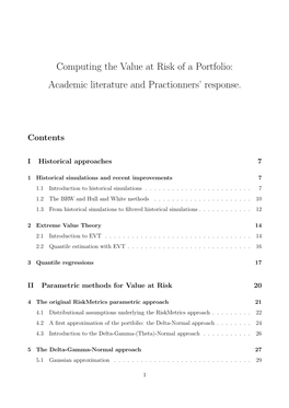 Computing the Value at Risk of a Portfolio: Academic Literature and Practionners’ Response