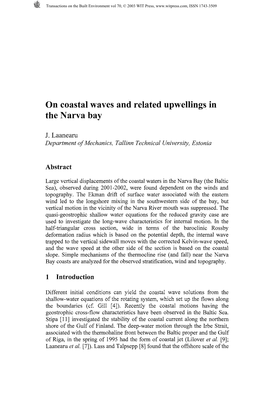 On Coastal Waves and Related Upwellings in the Narva Bay