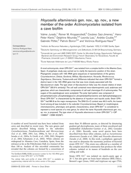 Hoyosella Altamirensis Gen. Nov., Sp. Nov., a New Member of the Order Actinomycetales Isolated from a Cave Biofilm