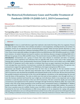 (SARS-Cov-2, 2019-Coronavirus). J Mycol Mycological Sci 2020, 3(1): 000123