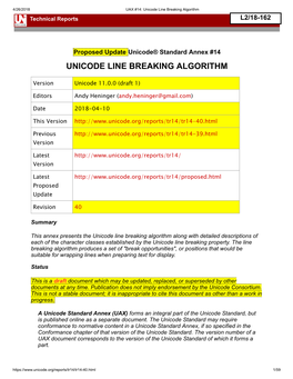 Unicode Line Breaking Algorithm Technical Reports