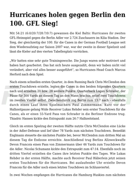 Hurricanes Holen Gegen Berlin Den 100. GFL Sieg!
