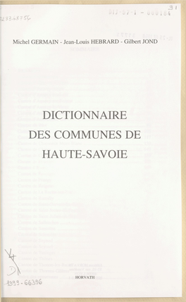 Dictionnaire Des Communes De Haute-Savoie