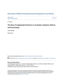 The Rise of Independent Directors in Australia: Adoption, Reform, and Uncertainty