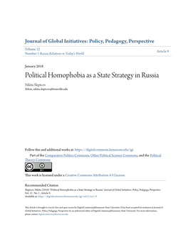 Political Homophobia As a State Strategy in Russia Nikita Sleptcov Nikita, Nikita.Sleptcov@Louisville.Edu