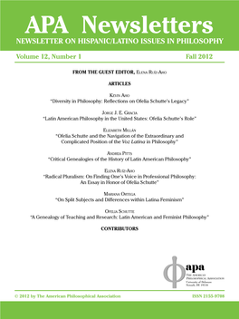 APA Newsletters NEWSLETTER on HISPANIC/LATINO ISSUES in PHILOSOPHY