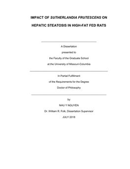 Impact of Sutherlandia Frutescens on Hepatic