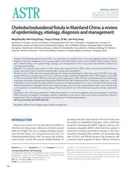 Choledochoduodenal Fistula in Mainland China: a Review of Epidemiology, Etiology, Diagnosis and Management