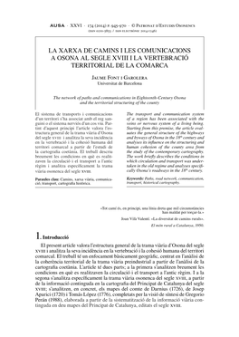 La Xarxa De Camins I Les Comunicacions a Osona Al Segle Xviii I La Vertebració Territorial De La Comarca